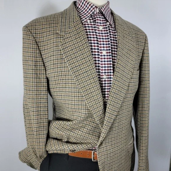 VTG Town‎ Craft Men's Tweed Sport Coat Two Button Multi Color Houndstooth 46L